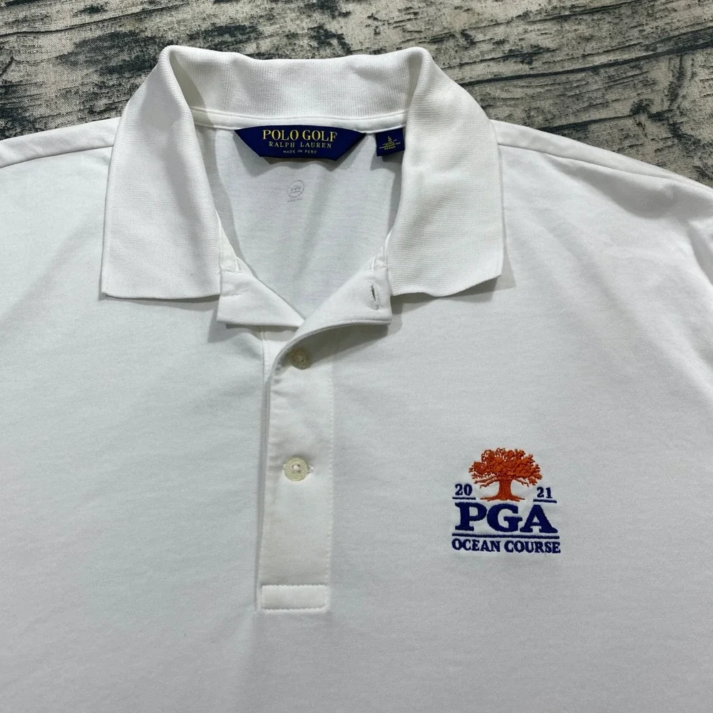 Polo Ralph Lauren PGA Ocean Course Golf Polo Shirt‎ L White Wicking Athletic